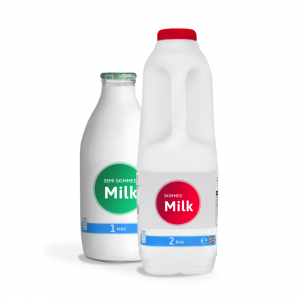 plastic and glass milk bottles